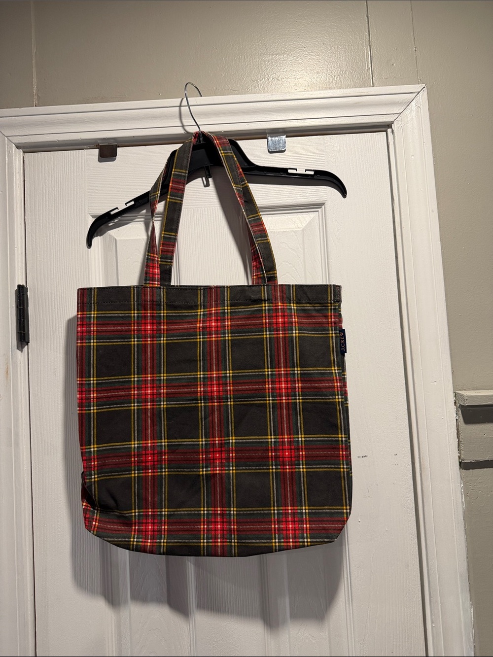 J. Crew Black Plaid Tote Bag with Red and Yellow Accents